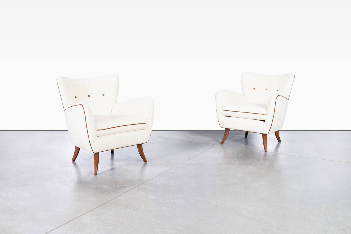 Vintage Boucle and Walnut Lounge Chairs by Ernst Schwadron