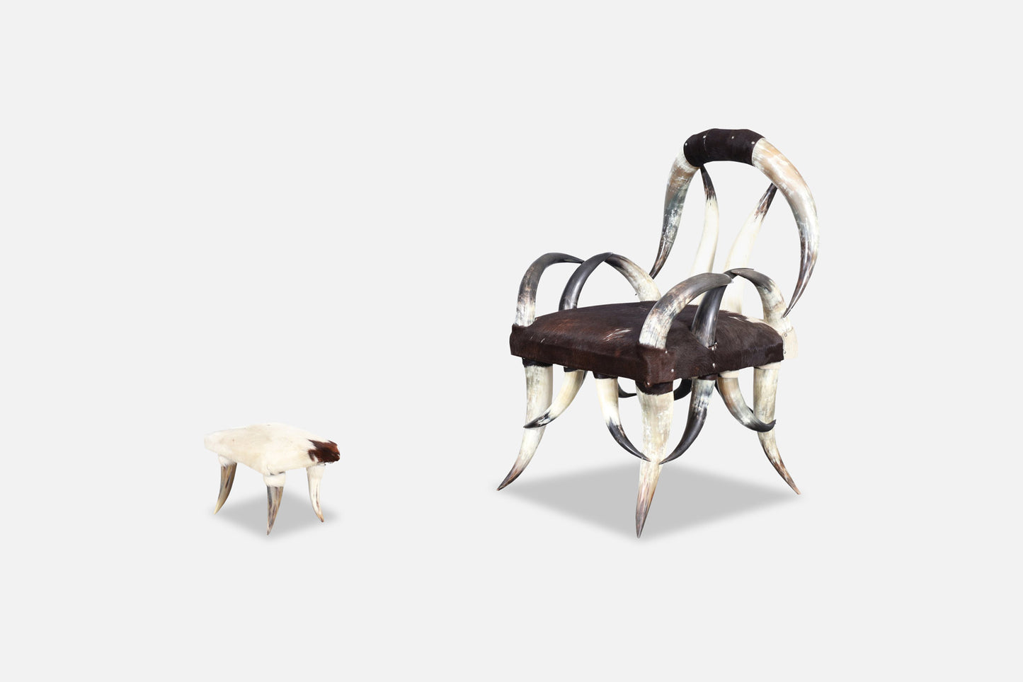 20th Century Vintage Horn Chair and Ottoman