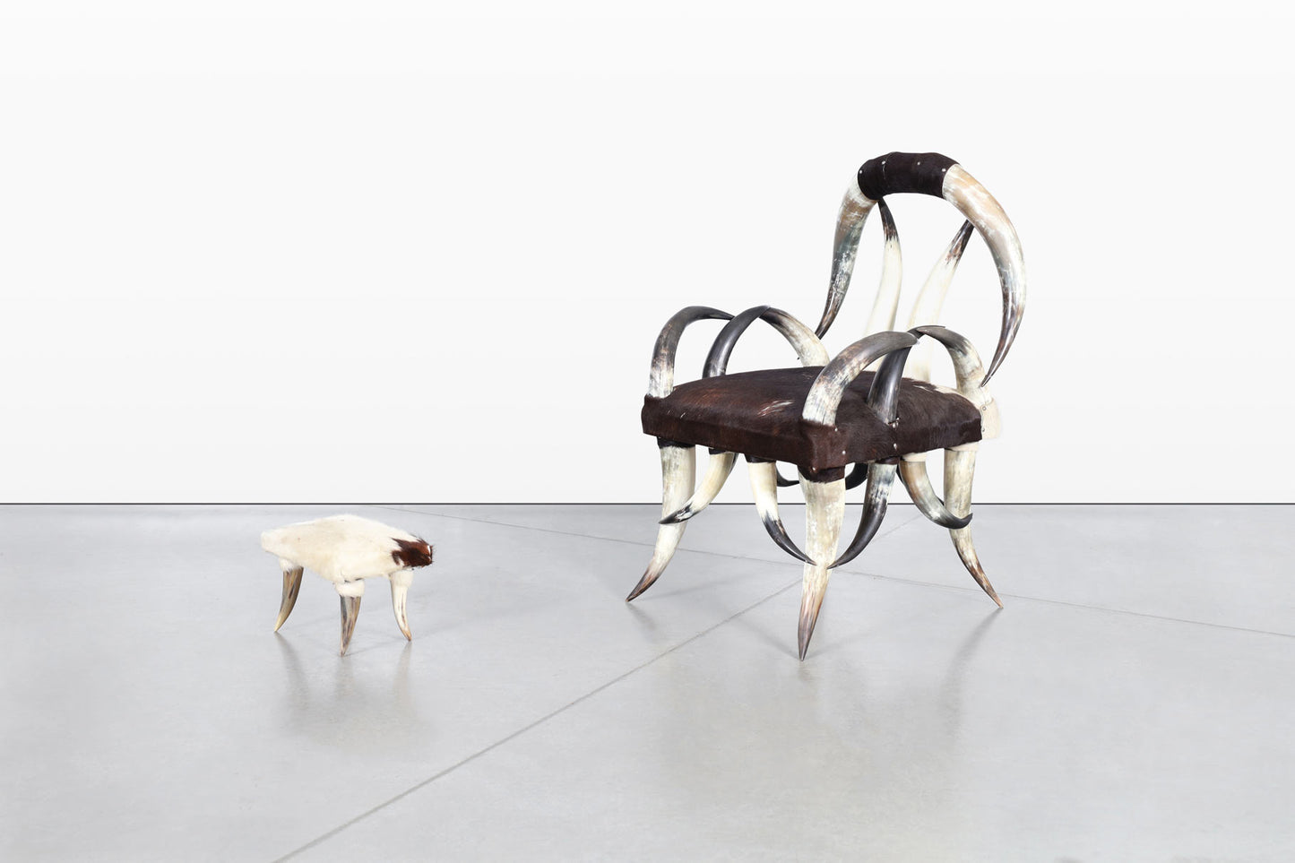 20th Century Vintage Horn Chair and Ottoman