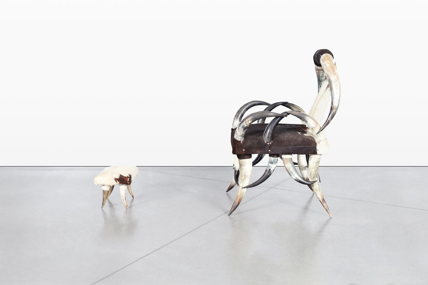 20th Century Vintage Horn Chair and Ottoman