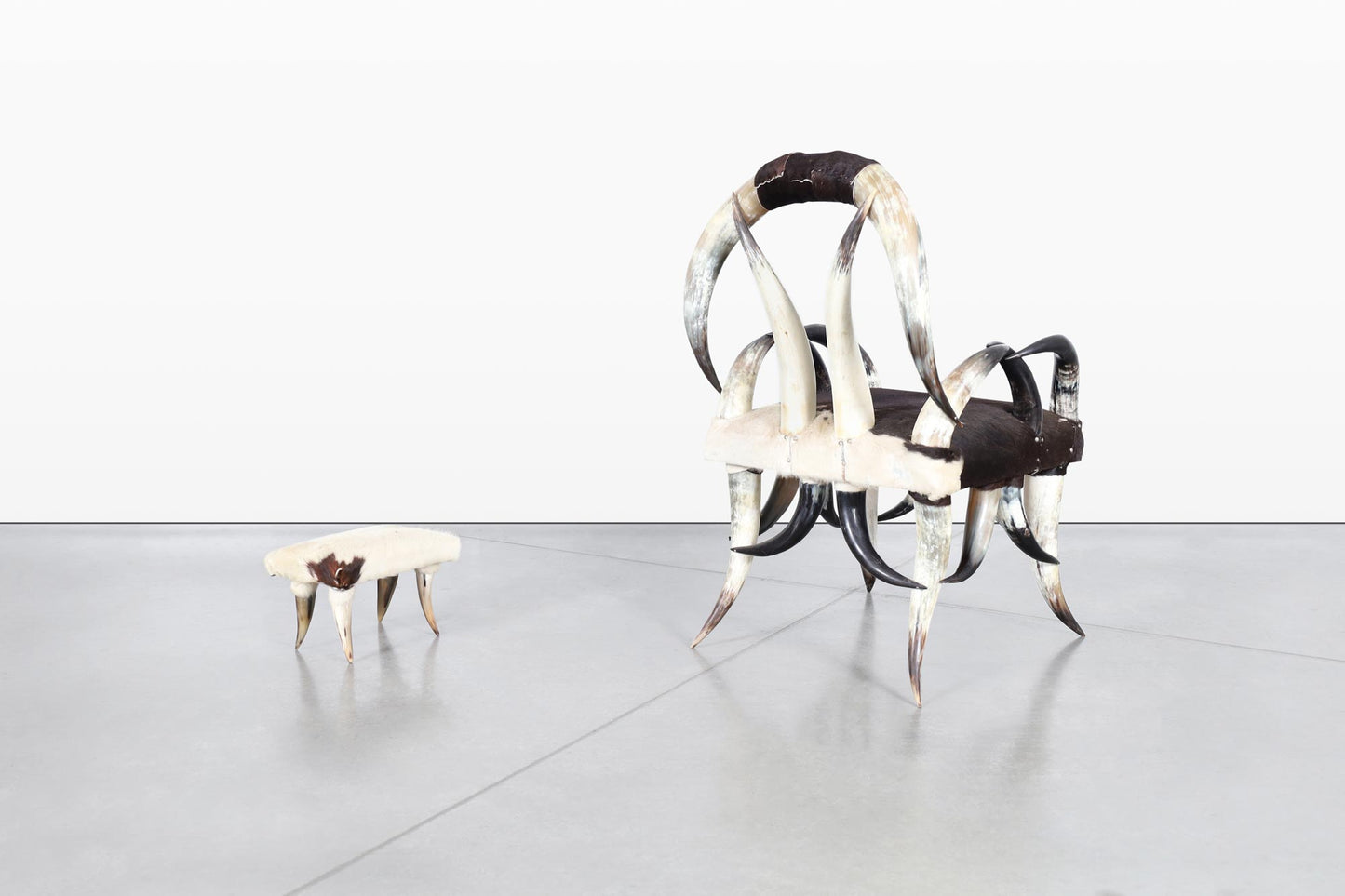 20th Century Vintage Horn Chair and Ottoman