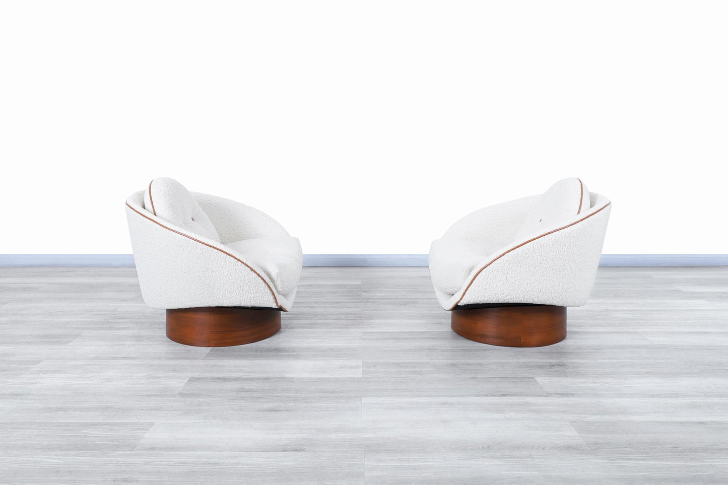 American Modernist Boucle and Leather Lounge Chairs