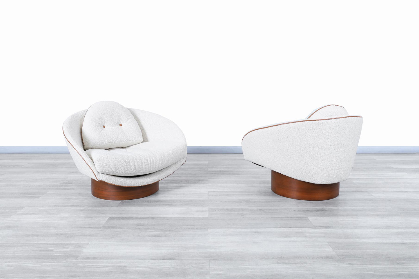 Vintage Walnut and Boucle Lounge Chairs