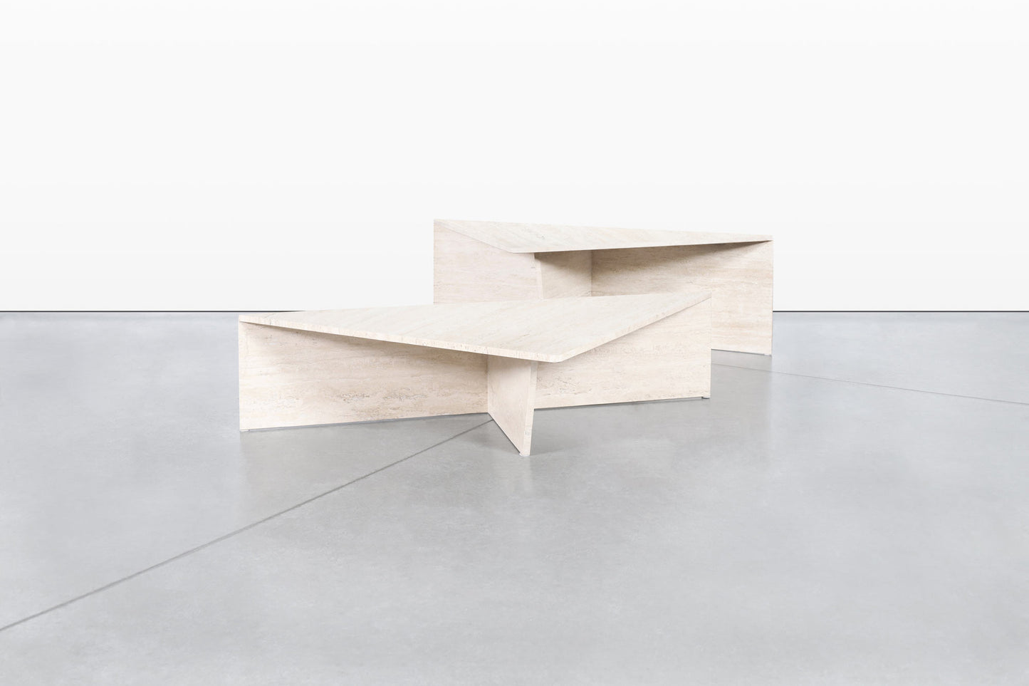 Architectural Italian Two-Piece Travertine Coffee Table by Up & Up