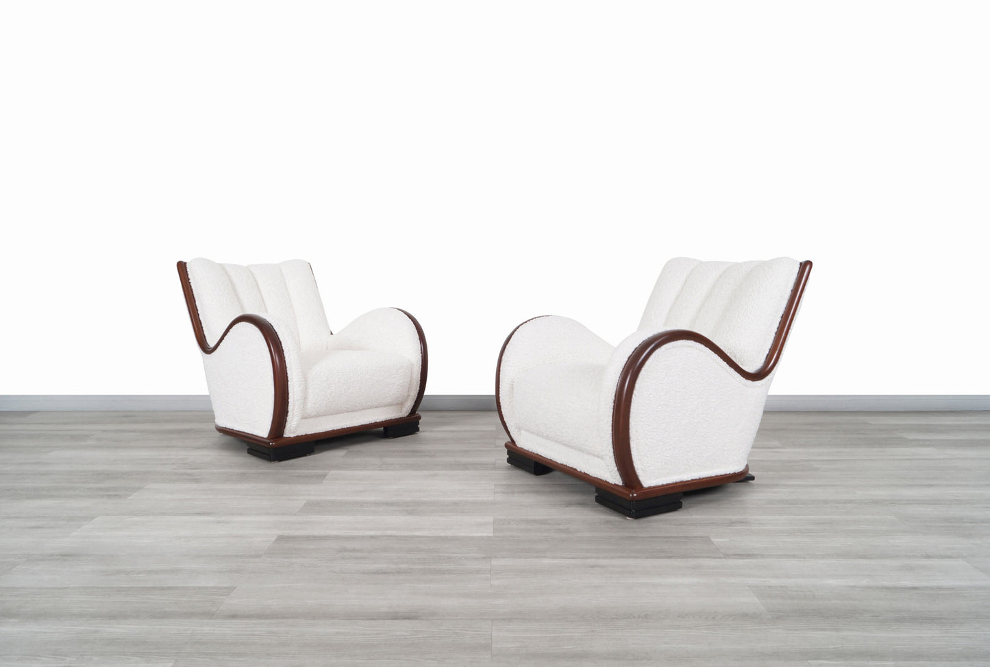 Art Deco Walnut Lounge Chairs in Boucle
