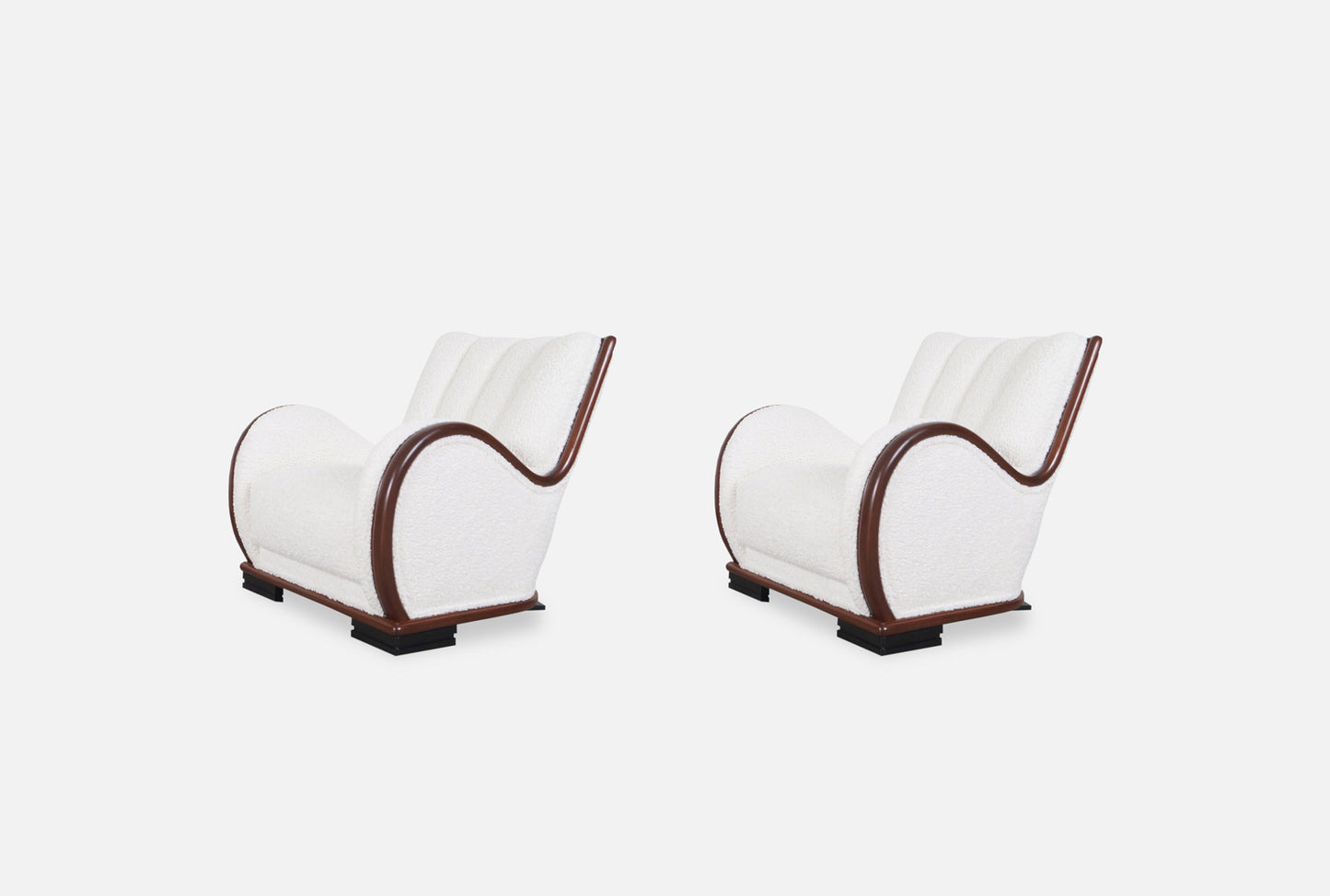 Art Deco Walnut Lounge Chairs in Boucle
