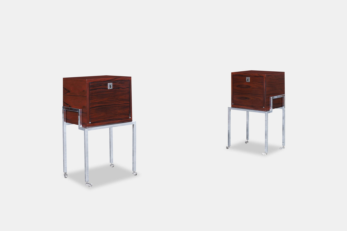 Colombian Rosewood and Chrome End Tables or Nightstands