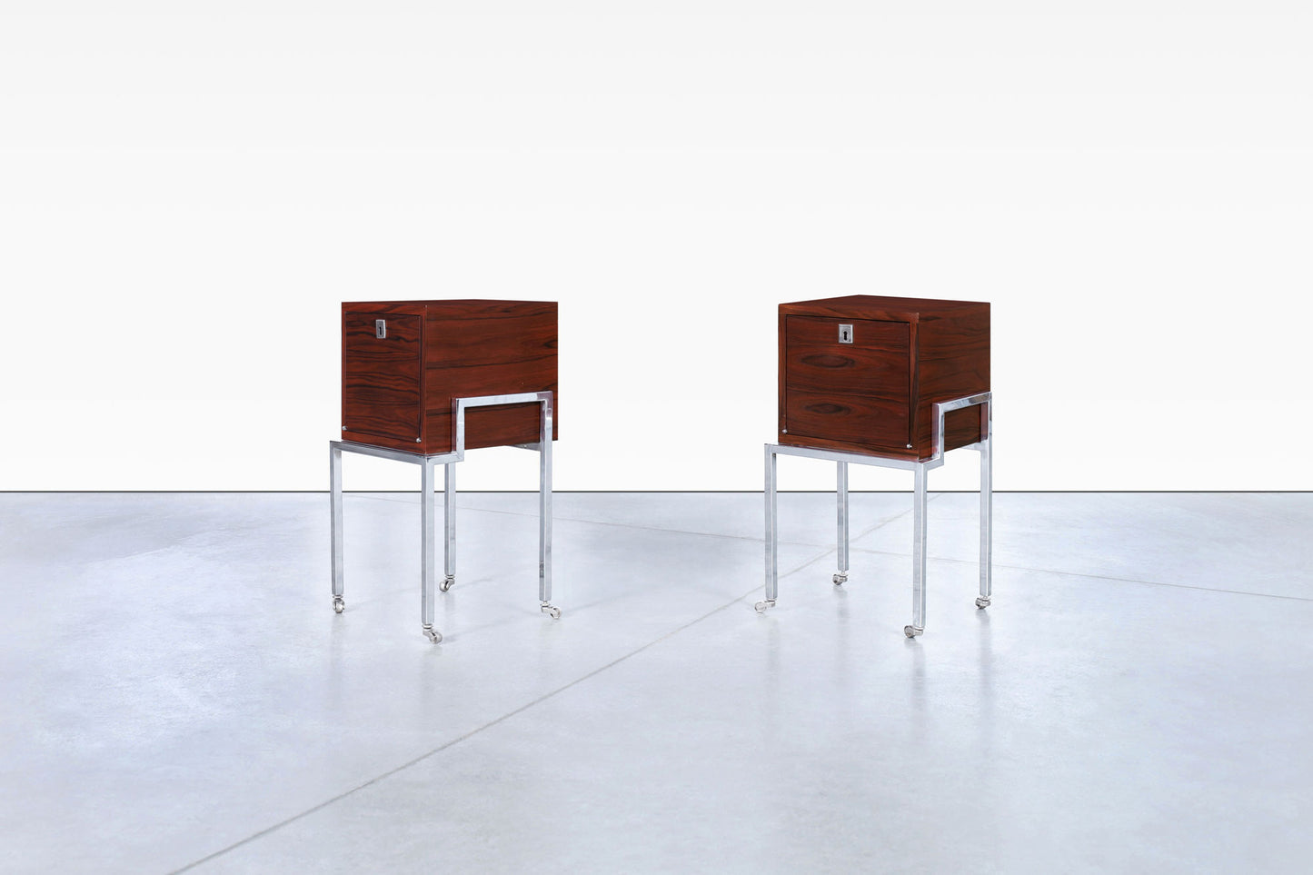 Colombian Rosewood and Chrome End Tables or Nightstands
