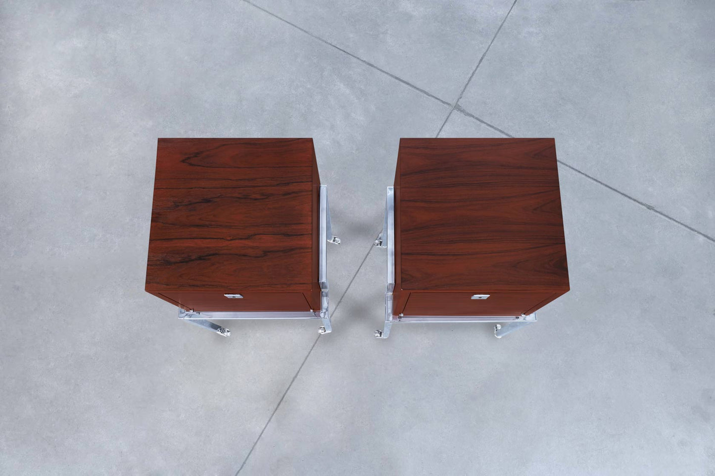 Colombian Rosewood and Chrome End Tables or Nightstands