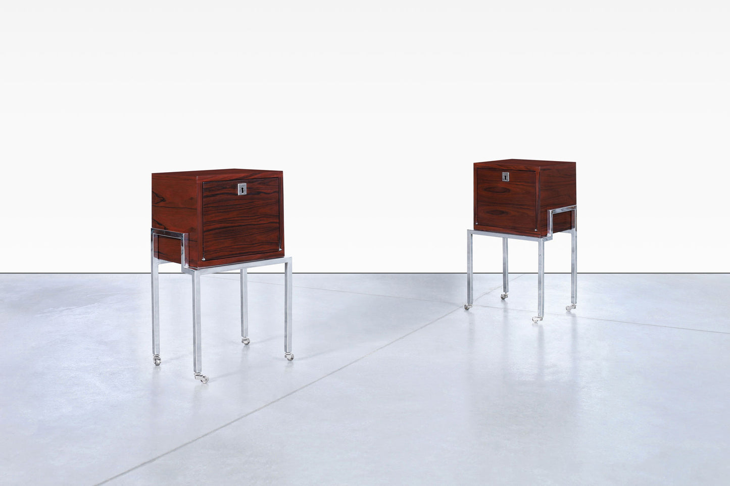 Colombian Rosewood and Chrome End Tables or Nightstands