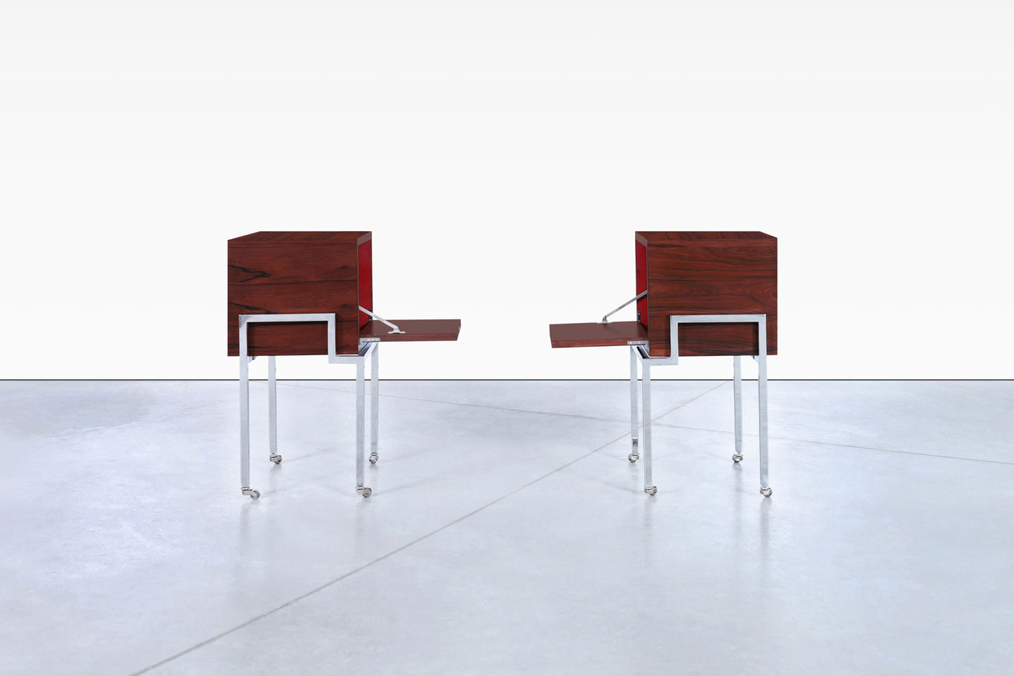 Colombian Rosewood and Chrome End Tables or Nightstands