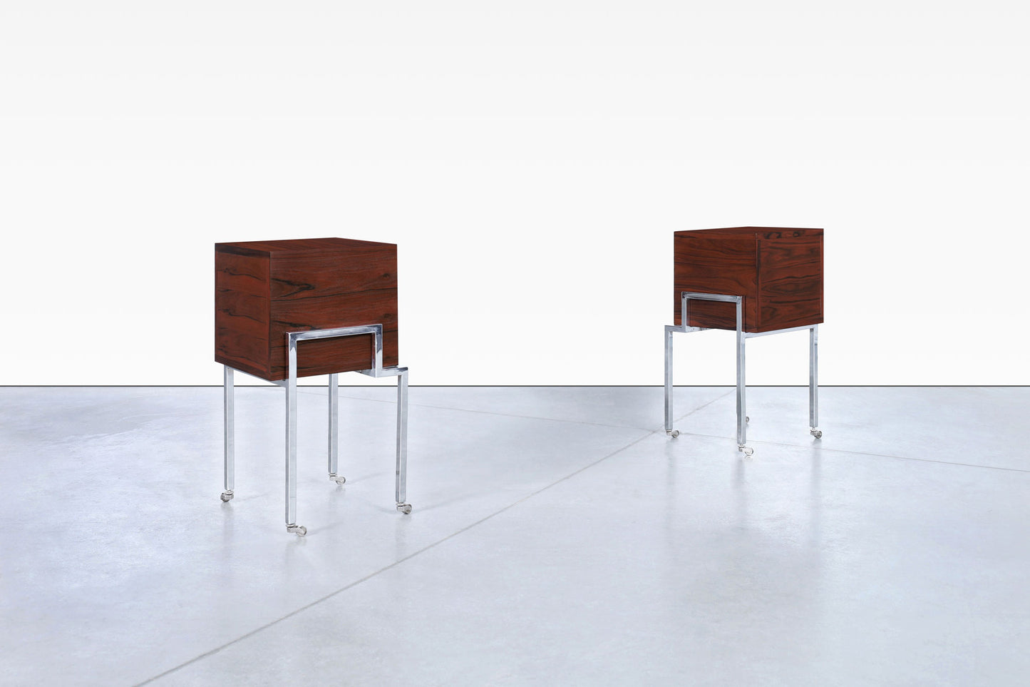 Colombian Rosewood and Chrome End Tables or Nightstands