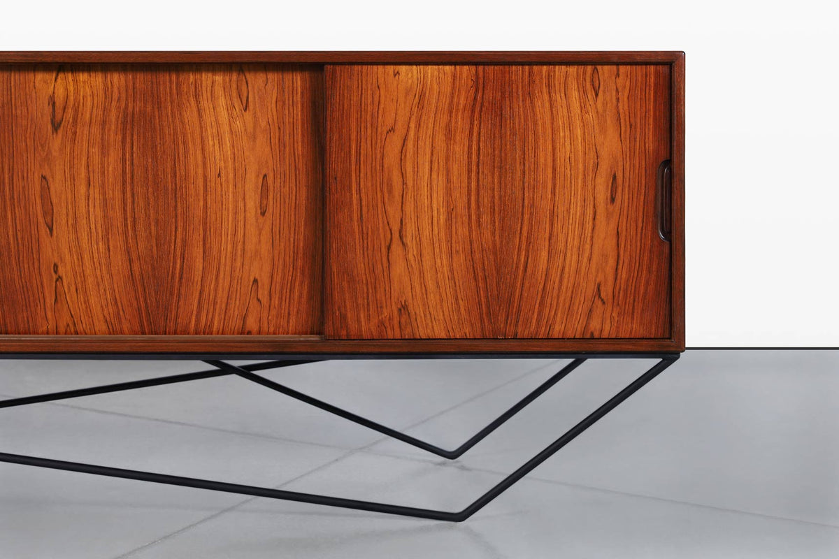 Danish Brazilian Rosewood Credenza on Architectural Base by Knud Nielsen