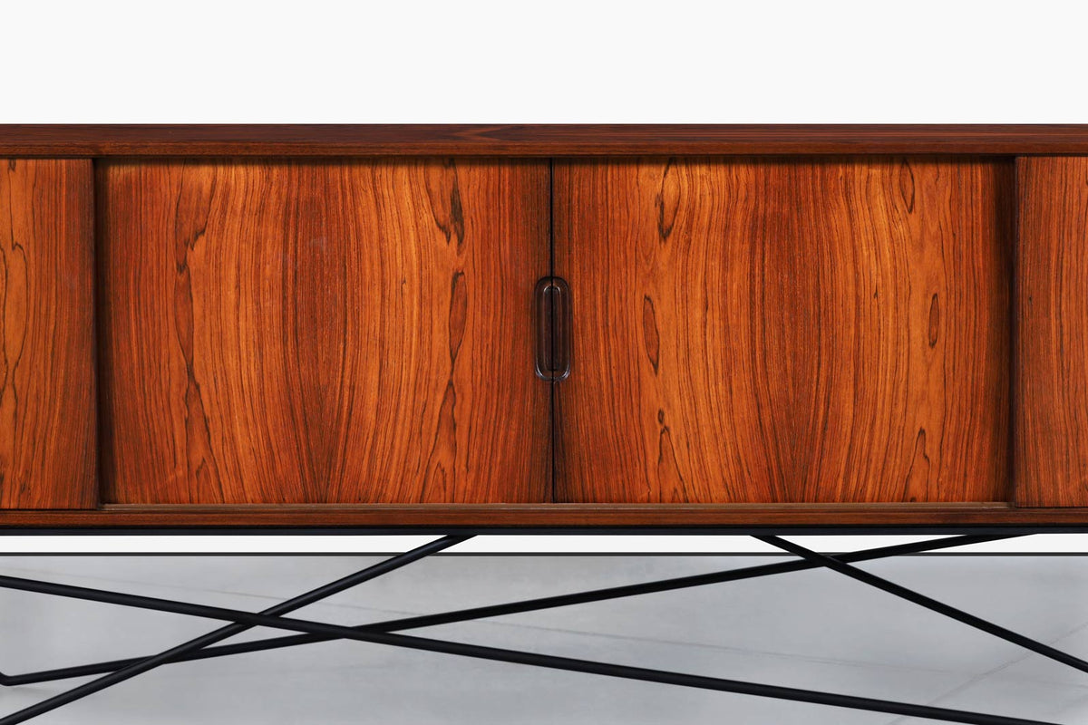 Danish Brazilian Rosewood Credenza on Architectural Base by Knud Nielsen