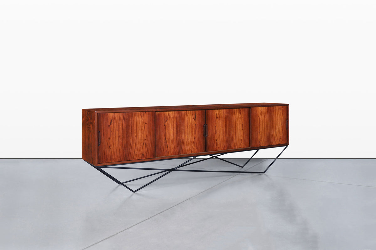 Danish Brazilian Rosewood Credenza on Architectural Base by Knud Nielsen