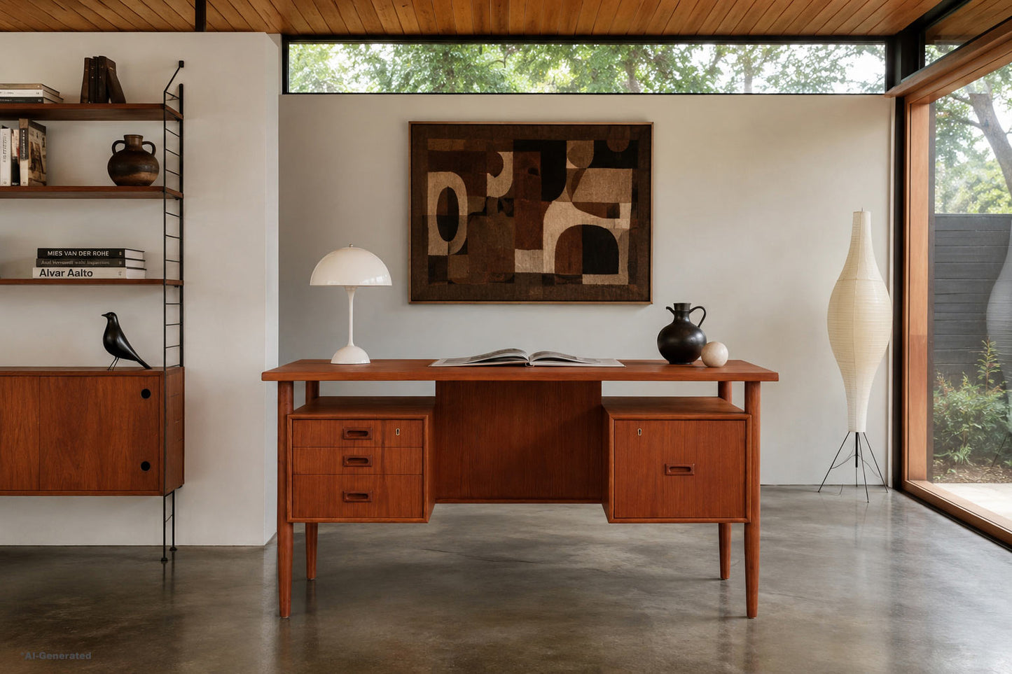Danish Modern Executive Floating Top Teak Desk by Johannes Sorth