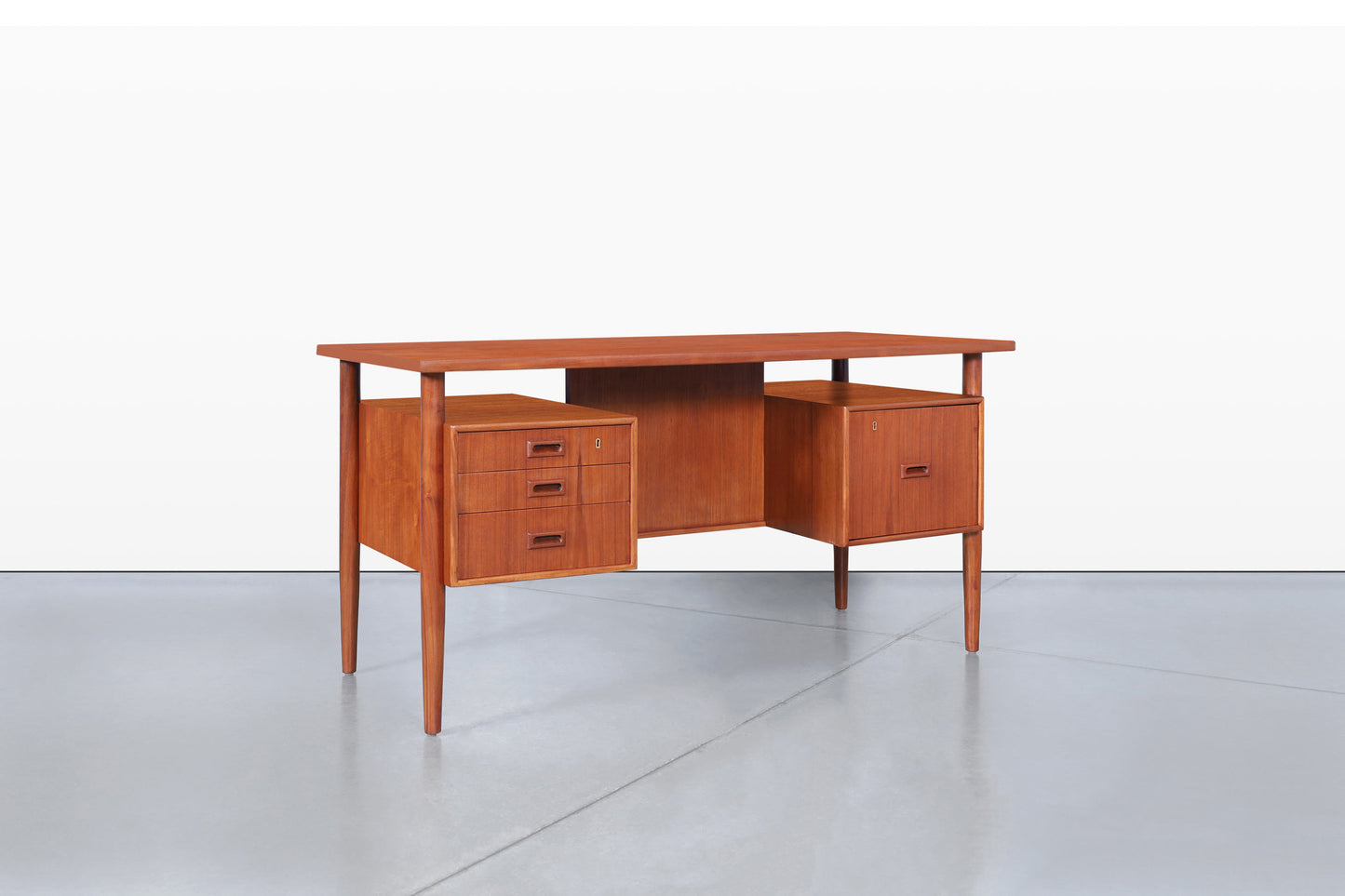 Danish Modern Executive Floating Top Teak Desk by Johannes Sorth