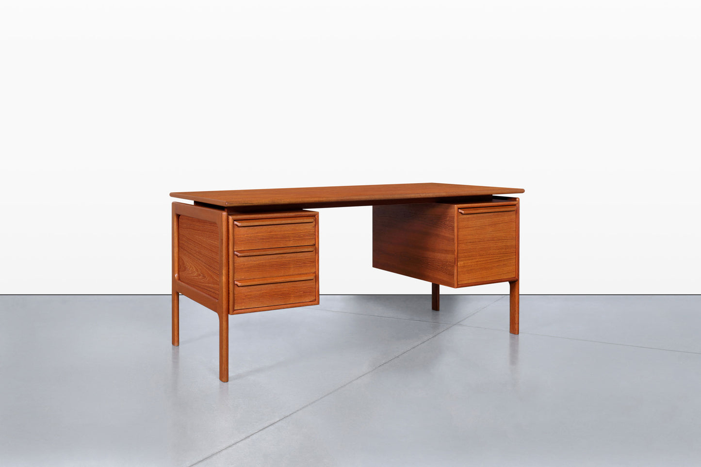 Danish Modern Floating Top Teak Executive Desk by G.V. Mobler