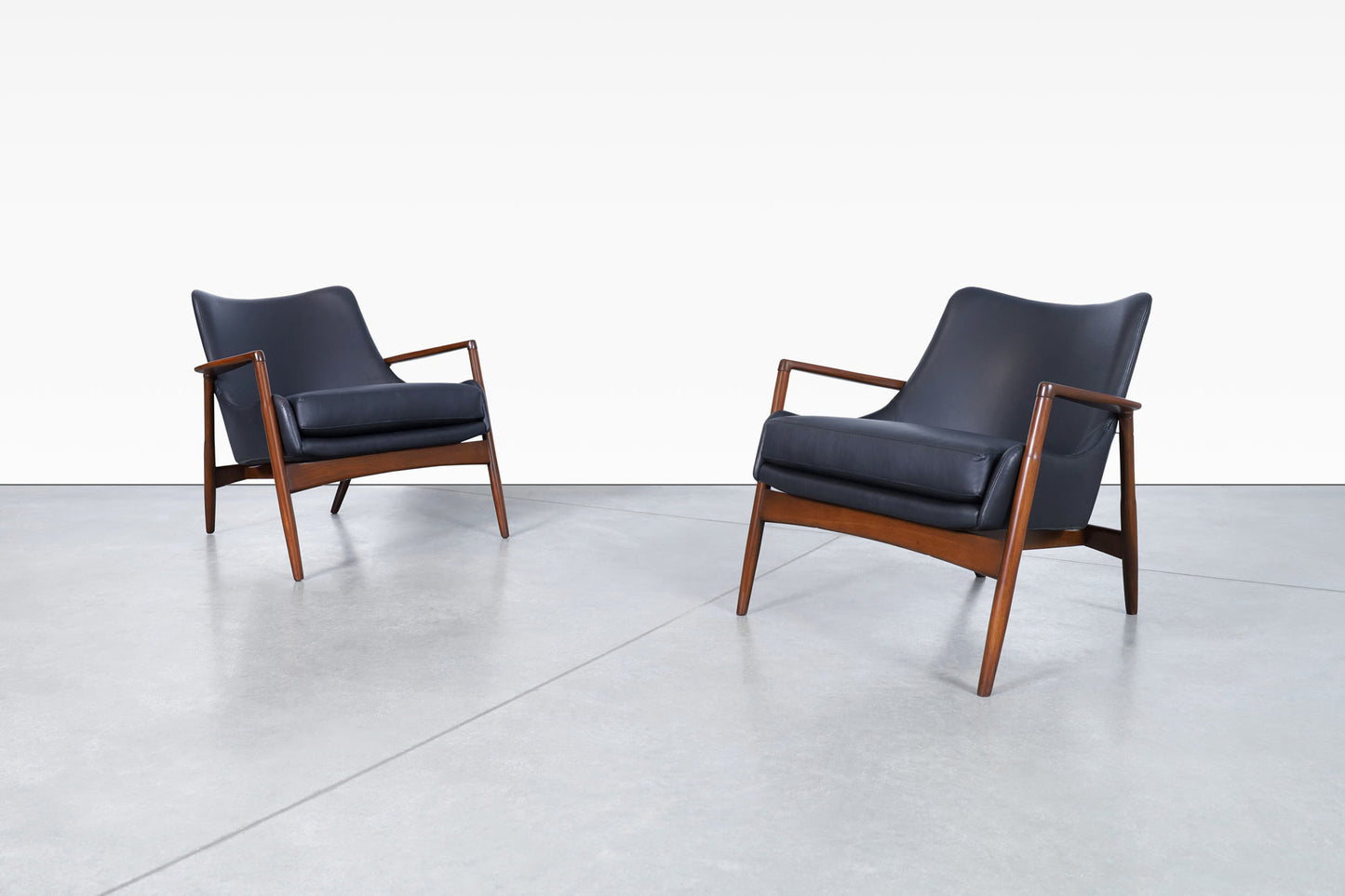 Danish Modern Leather Lounge Chairs by Ib Kofod Larsen for Selig