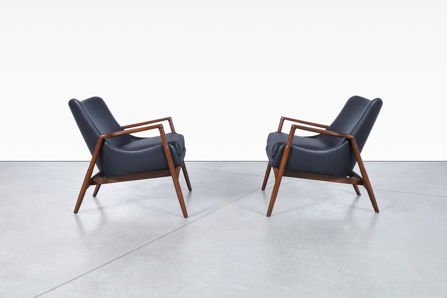 Danish Modern Leather Lounge Chairs by Ib Kofod Larsen for Selig