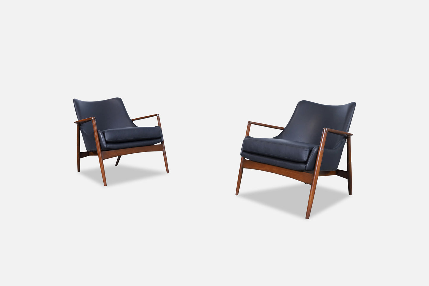 Danish Modern Leather Lounge Chairs by Ib Kofod Larsen for Selig