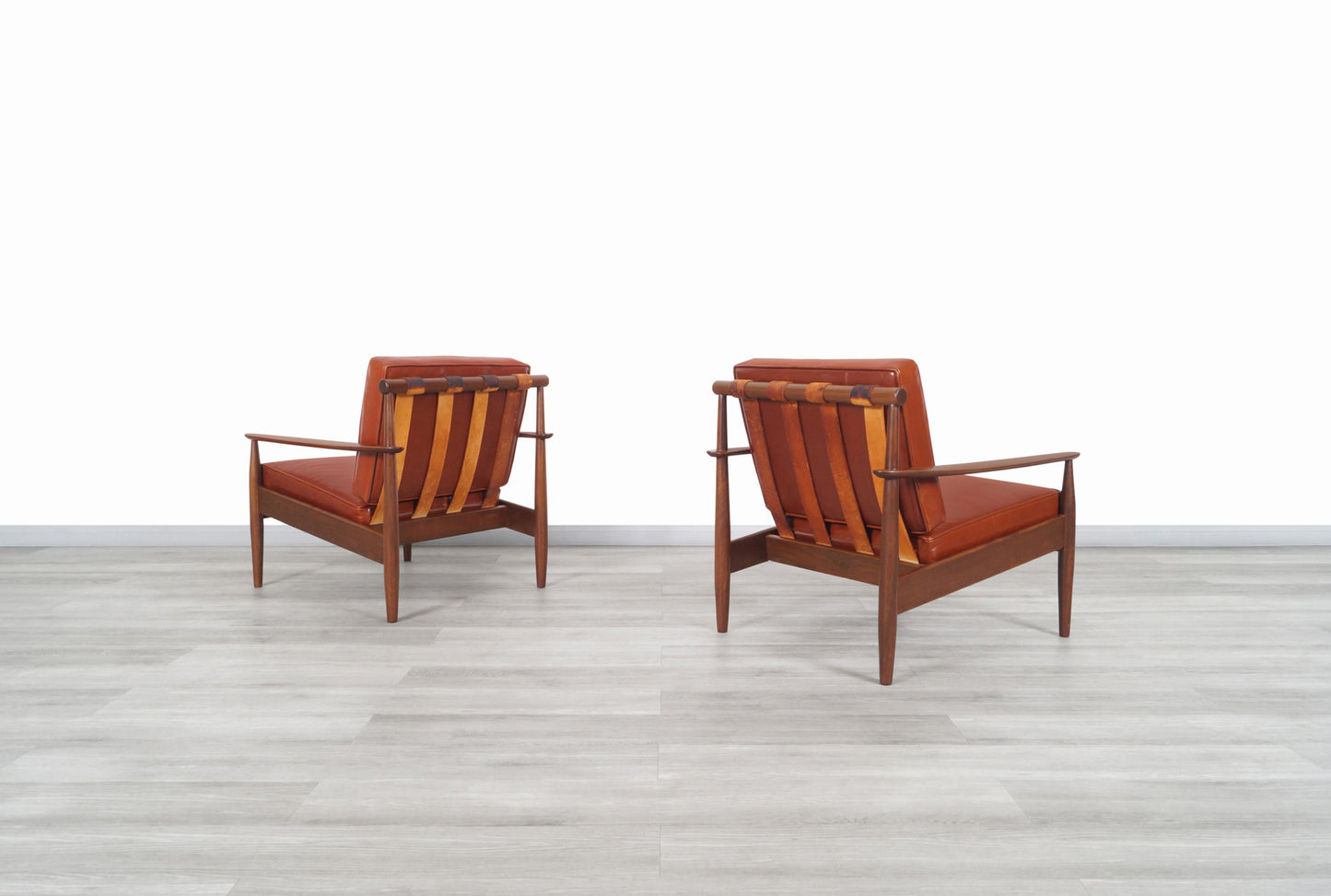 Danish Modern Leather and Walnut Lounge Chairs by Hans C. Andersen