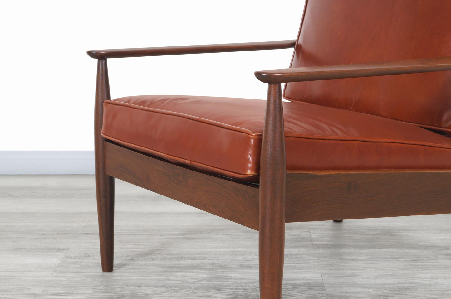 Danish Modern Leather and Walnut Lounge Chairs by Hans C. Andersen