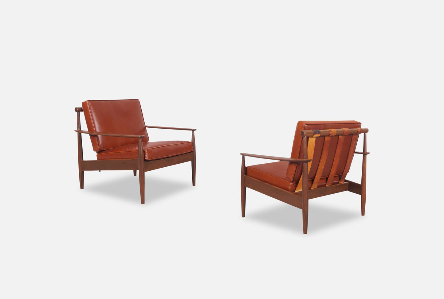Danish Modern Leather and Walnut Lounge Chairs by Hans C. Andersen