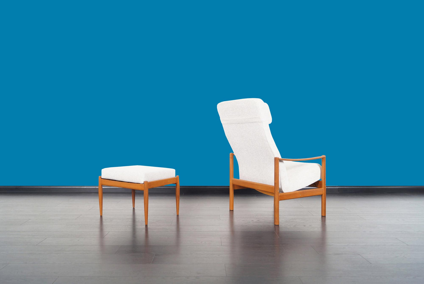 Mid-Century Modern Teak Reclining Lounge Chair and Ottoman