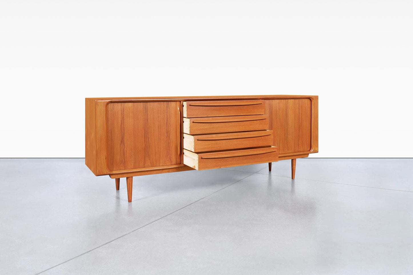 Danish Modern Teak Tambour Door Credenza by Bernhard Pedersen & Son