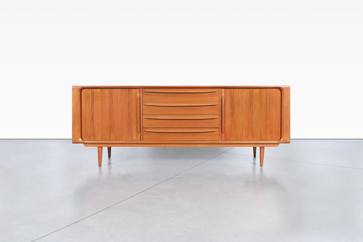Danish Modern Teak Tambour Door Credenza by Bernhard Pedersen & Son