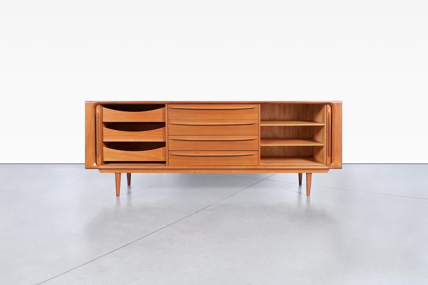 Danish Modern Teak Tambour Door Credenza by Bernhard Pedersen & Son