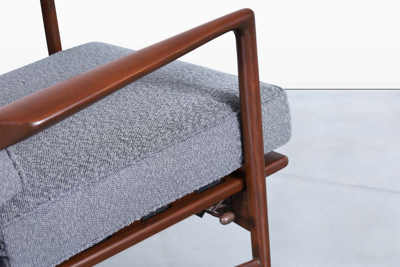 Danish Modern Walnut Reclining Lounge Chair and Ottoman by Ib Kofod Larsen