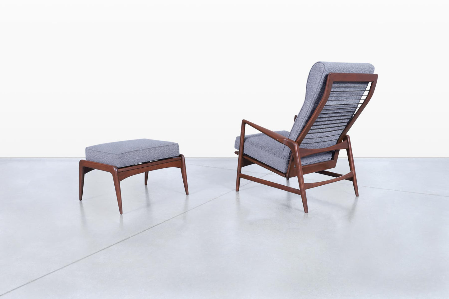 Danish Modern Walnut Reclining Lounge Chair and Ottoman by Ib Kofod Larsen