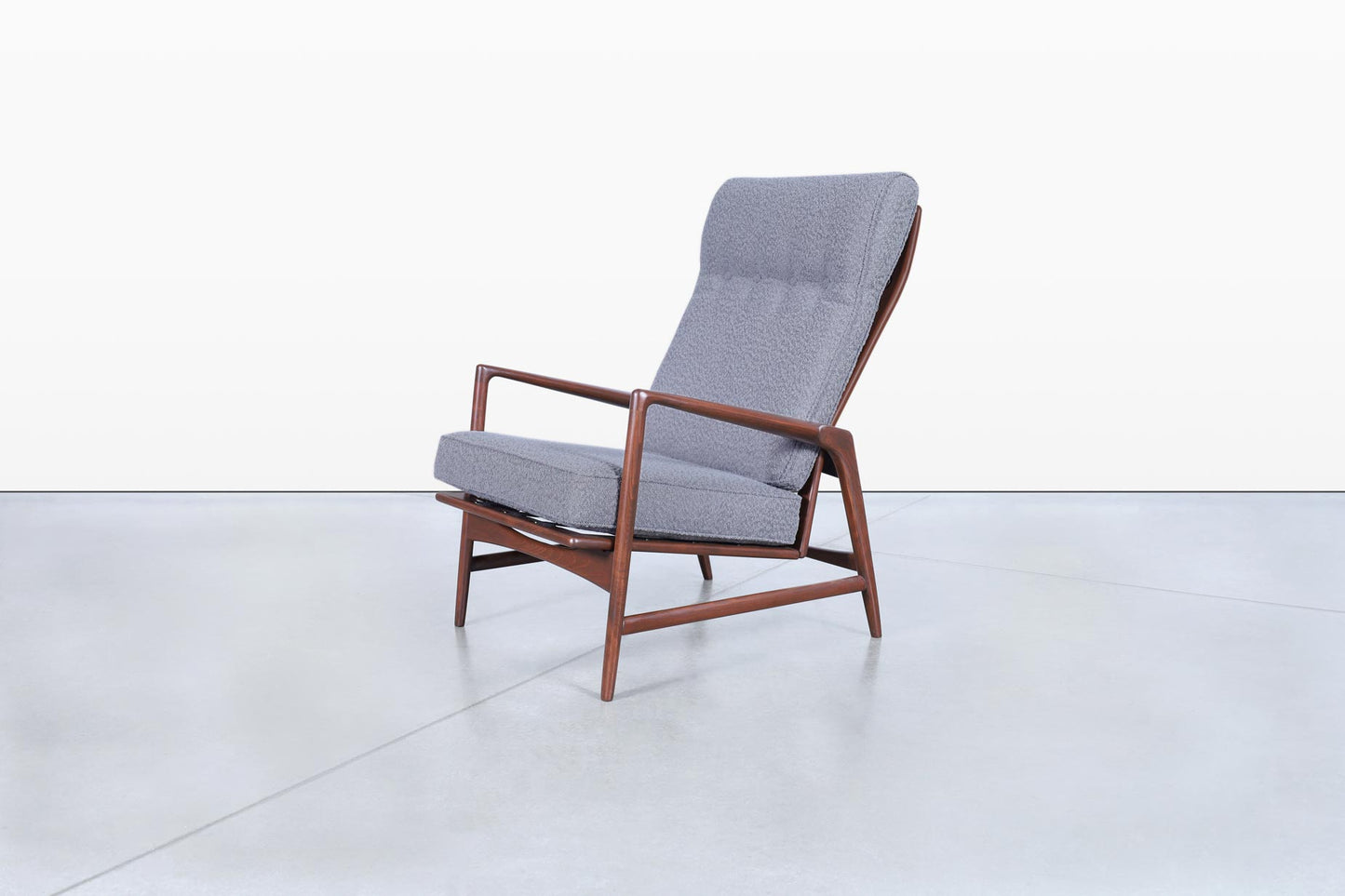 Danish Modern Walnut Reclining Lounge Chair and Ottoman by Ib Kofod Larsen