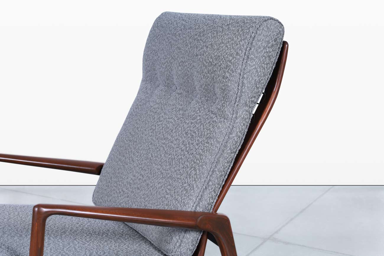 Danish Modern Walnut Reclining Lounge Chair and Ottoman by Ib Kofod Larsen