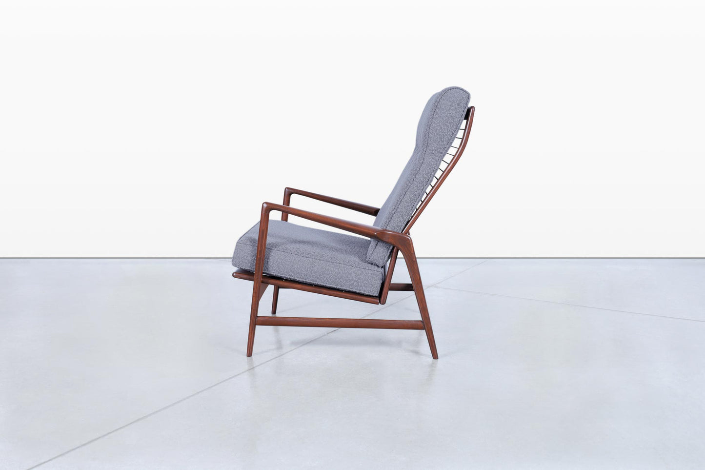 Danish Modern Walnut Reclining Lounge Chair and Ottoman by Ib Kofod Larsen