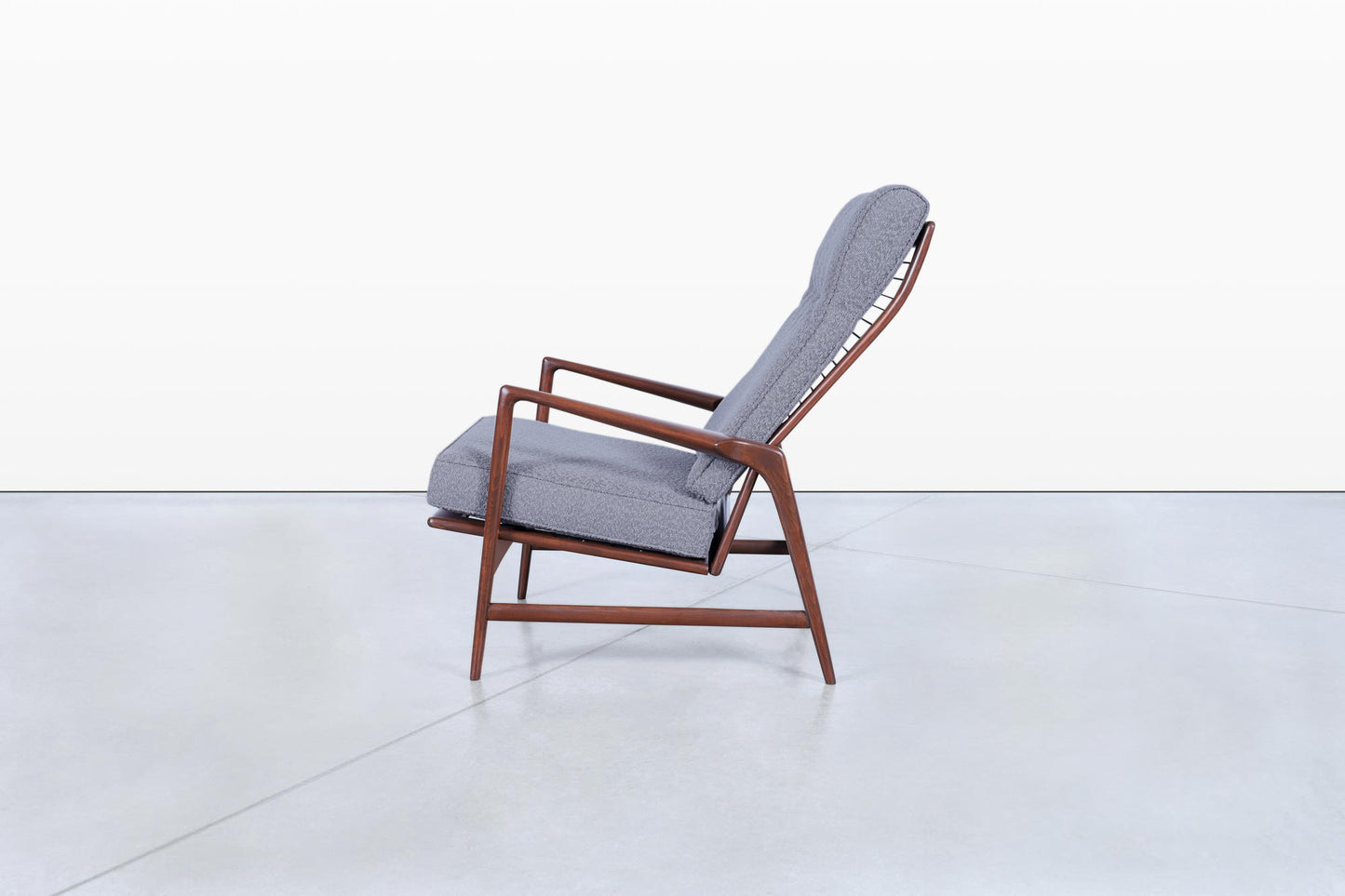 Danish Modern Walnut Reclining Lounge Chair and Ottoman by Ib Kofod Larsen