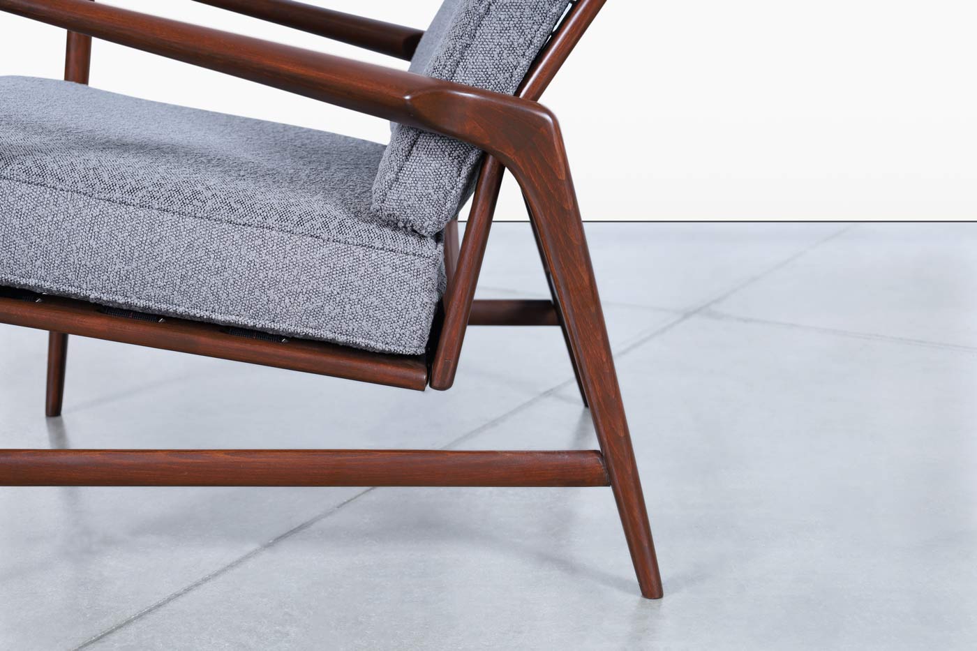 Danish Modern Walnut Reclining Lounge Chair and Ottoman by Ib Kofod Larsen