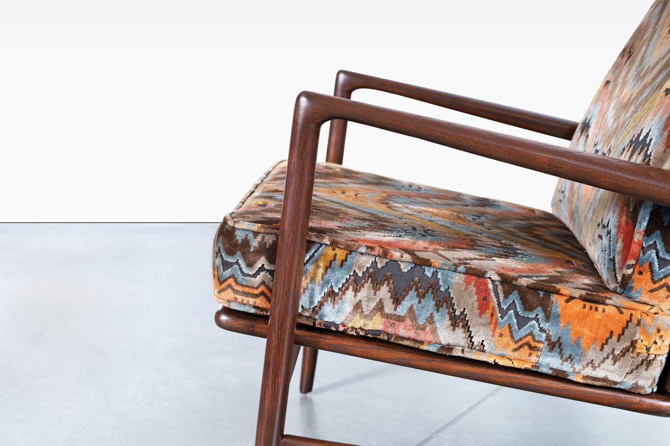 Danish Walnut Reclining Lounge Chairs and Ottoman by Ib Kofod Larsen