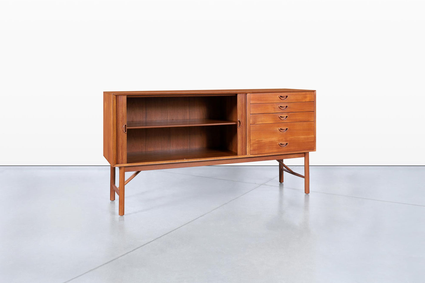 Danish Teak Tambour Door Credenza by Peter Hvidt and Orla Mølgaard-Nielsen