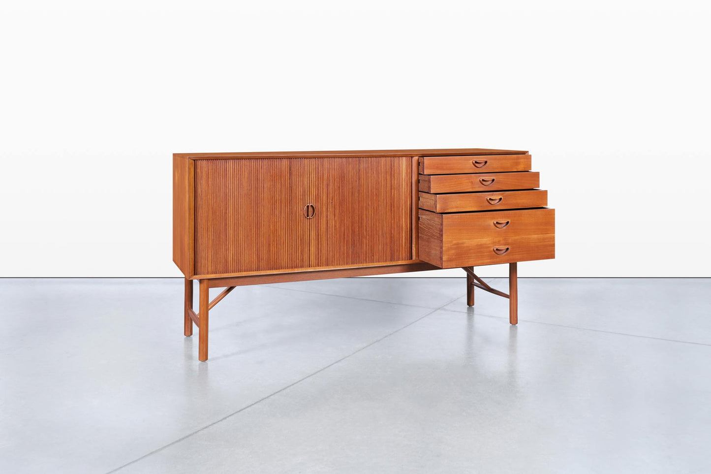 Danish Teak Tambour Door Credenza by Peter Hvidt and Orla Mølgaard-Nielsen