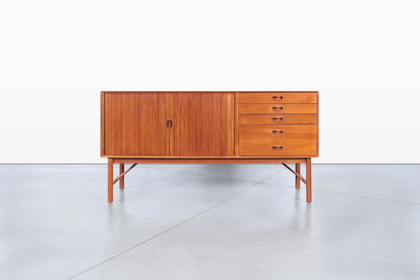 Danish Teak Tambour Door Credenza by Peter Hvidt and Orla Mølgaard-Nielsen
