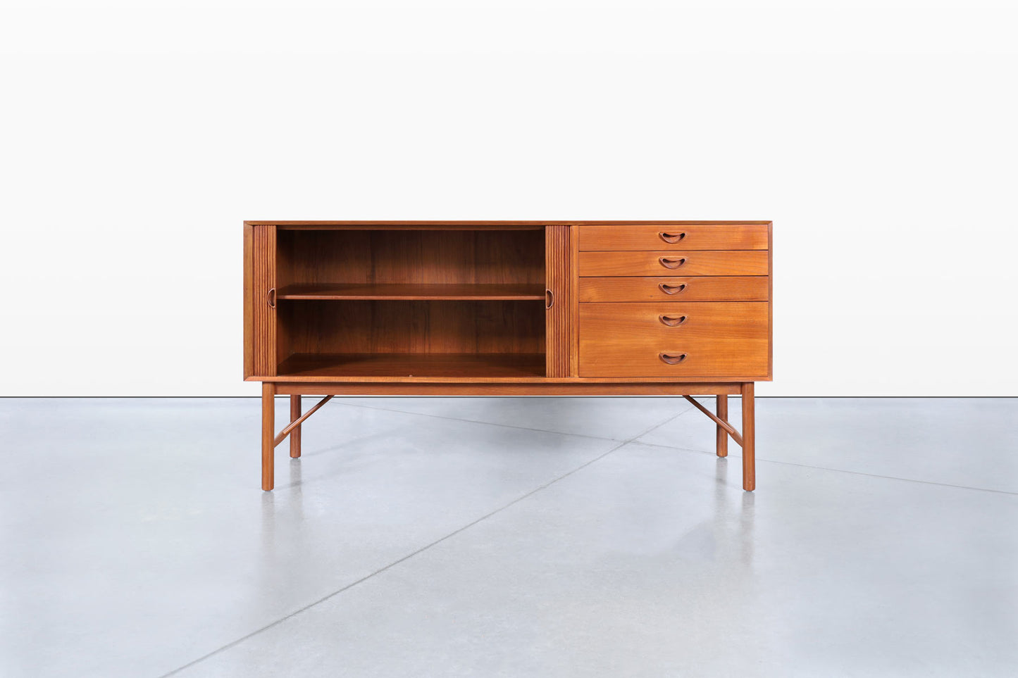 Danish Teak Tambour Door Credenza by Peter Hvidt and Orla Mølgaard-Nielsen