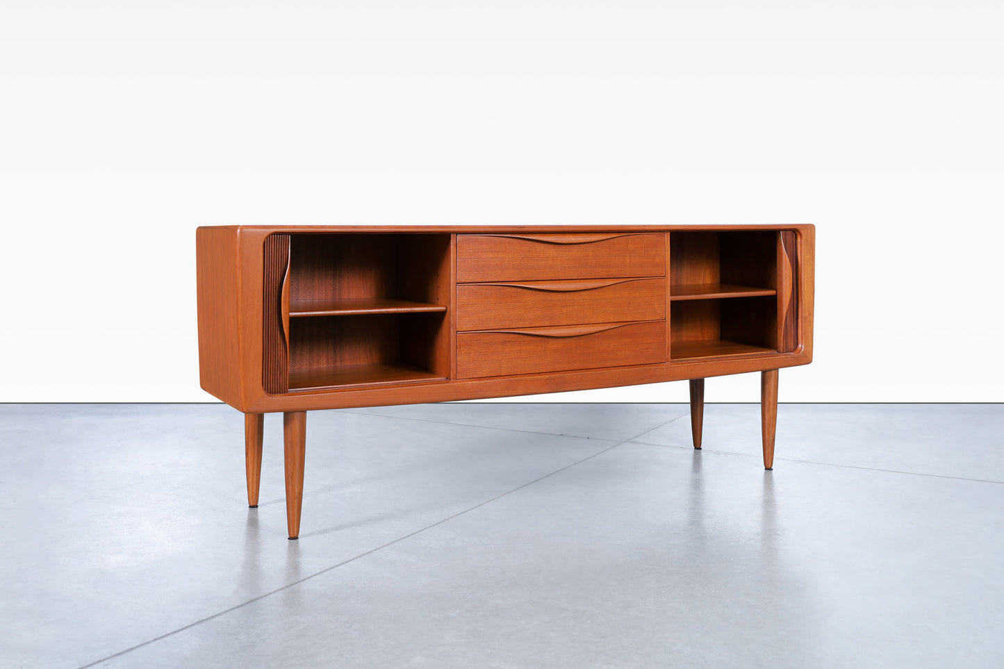 Danish Modern Teak Tambour Door Credenza