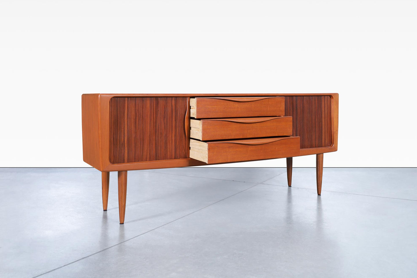 Danish Modern Teak Tambour Door Credenza