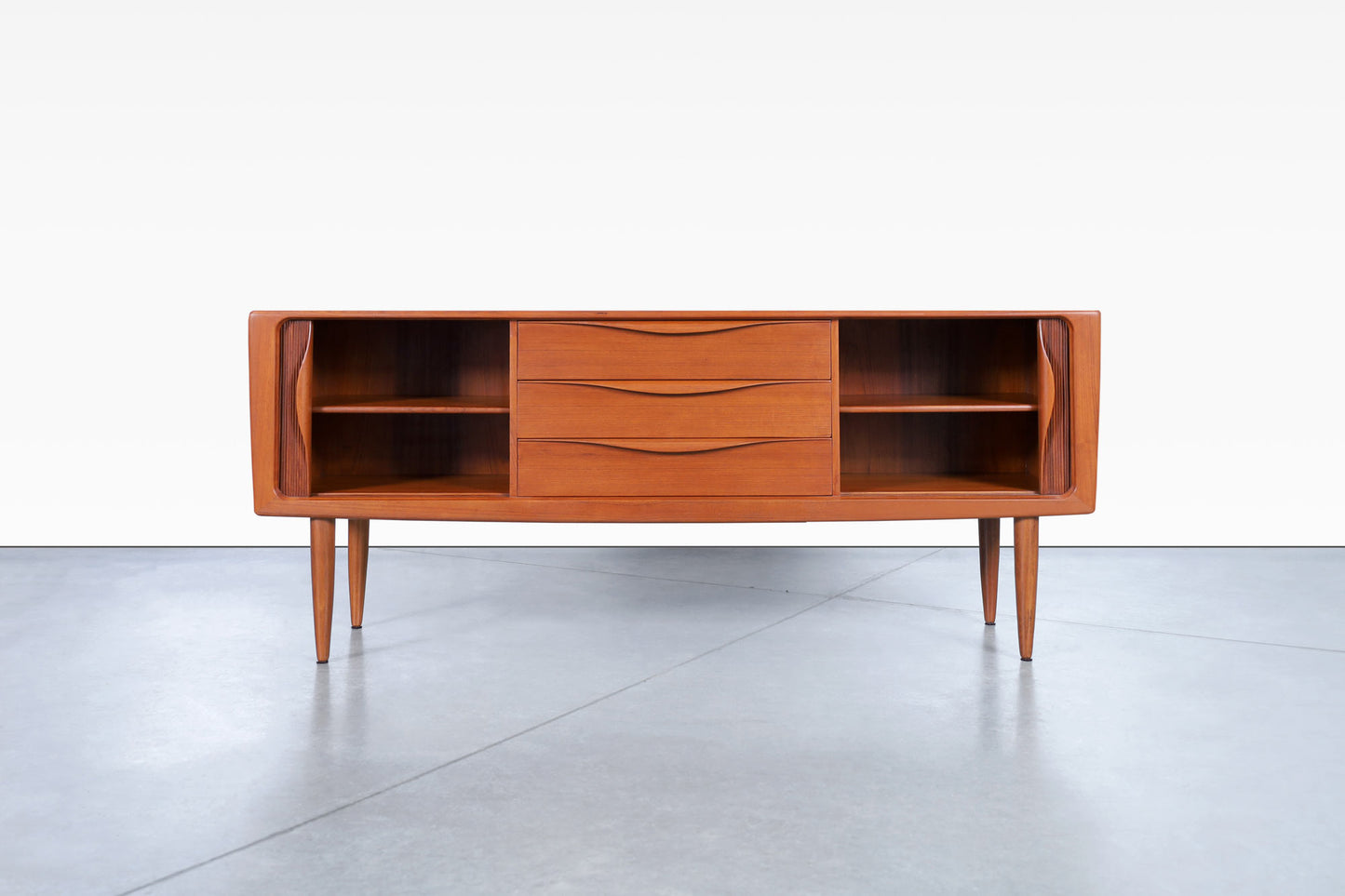 Danish Modern Teak Tambour Door Credenza