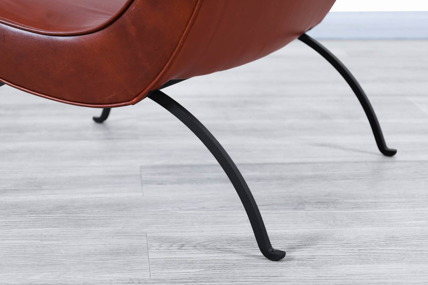 Early Leather and Iron "Scoop" Lounge Chairs by Milo Baughman