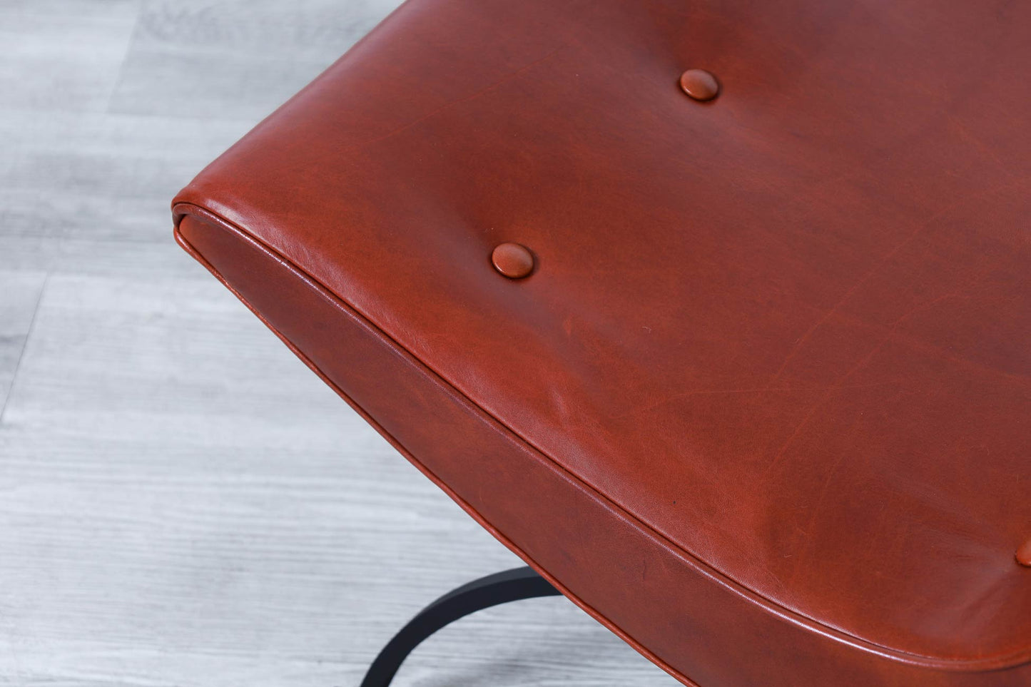 Early Leather and Iron "Scoop" Lounge Chairs by Milo Baughman