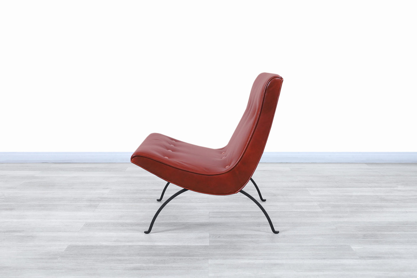 Mid-Century Leather and Iron "Scoop" Lounge Chairs by Milo Baughman